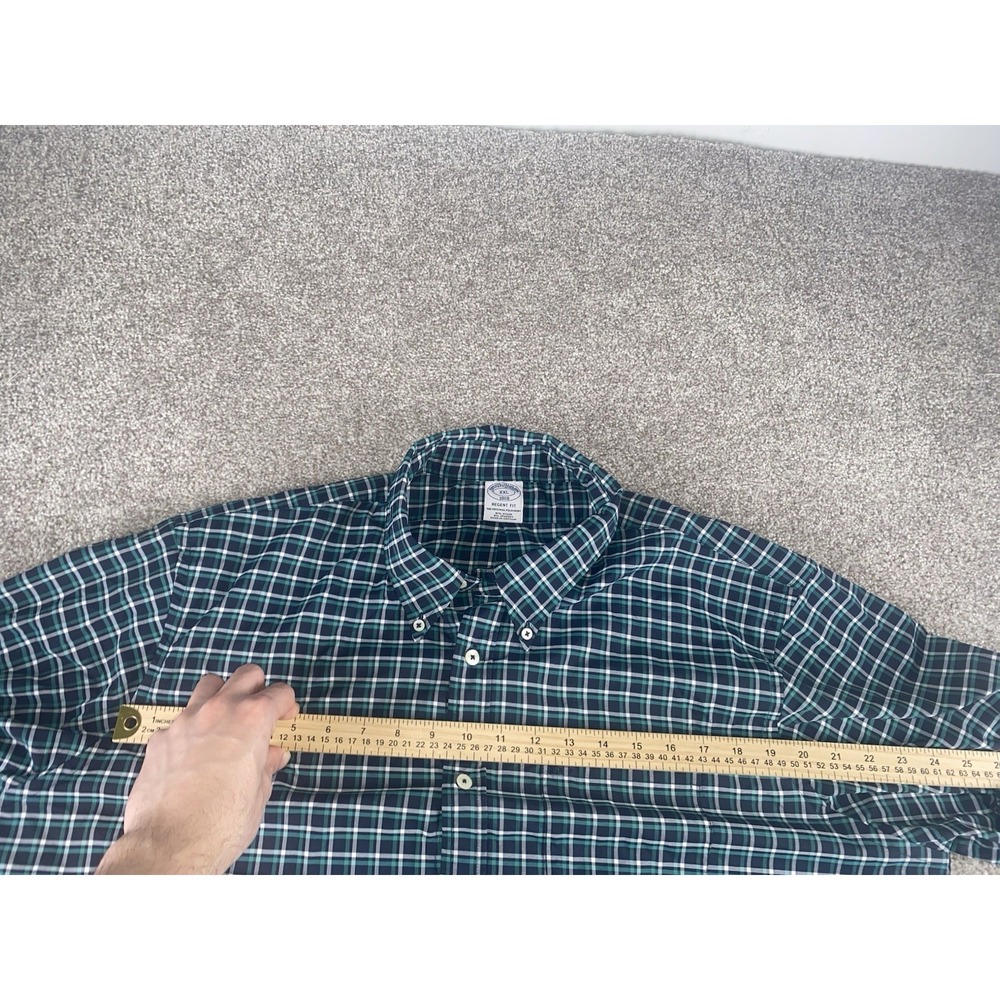 Brooks Brothers Regent Fit Shirt Nylon/Spandex Mens XXL Green/Blue Plaid Lamb - Picture 6 of 8